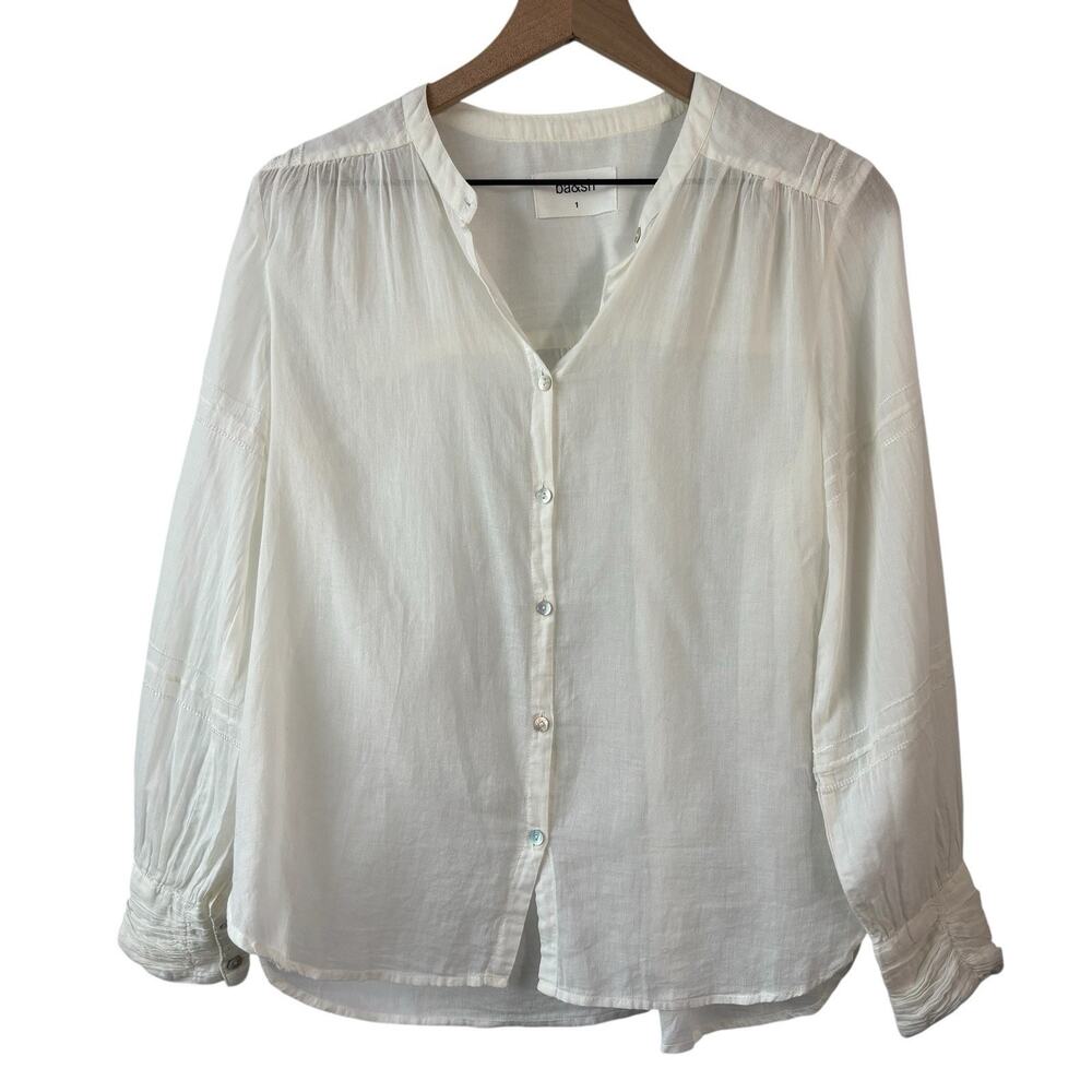bash Womens Top 6 Ivory Samy ba&sh Sheer Blouse‎ Romantic Ruches Cuff Luxury